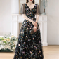 Robe de bal longue en dentelle et tulle trapèze noire B237