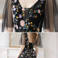 Robe de bal longue en dentelle et tulle trapèze noire B237