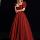 Robe de bal longue trapèze en organza bordeaux B238