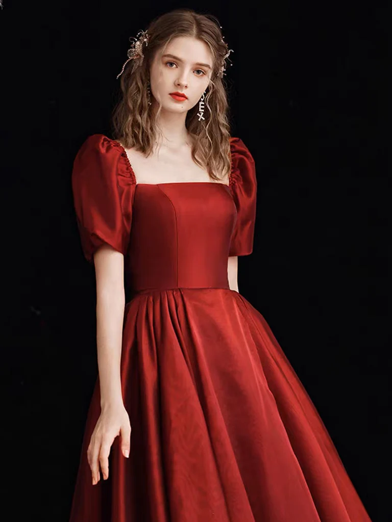 Robe de bal longue trapèze en organza bordeaux B238
