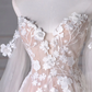 A-Line Long Sleeves Tulle Lace Champagne Long Prom Dress B243