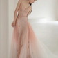 A-Line V Neck Tulle Pink Long Prom Dress B244