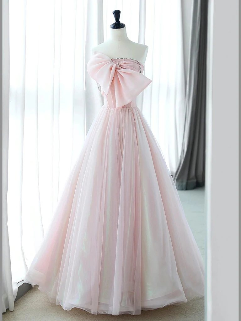A-Line Pink Organza Long Prom Dress B245