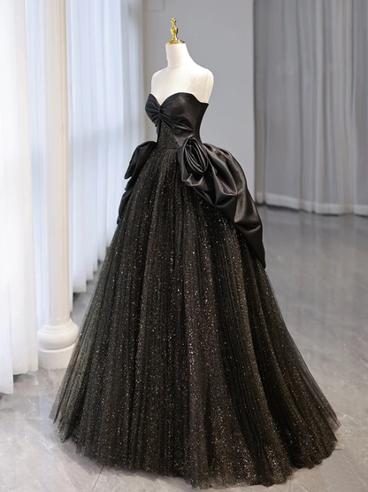 Black Sweetheart Neck Satin Tulle Long Prom Dress B246
