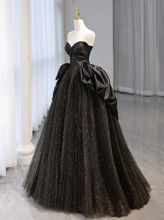 Black Sweetheart Neck Satin Tulle Long Prom Dress B246