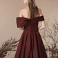 A-Line Off Shoulder Satin Burgundy Long Prom Dress B247