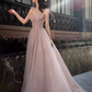 Sexy A line Straps Pink Tulle Long Prom Dress B416