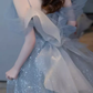 Sexy A line Straps Gray Tulle Long Prom Dress B417