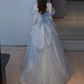 Sexy A line Straps Gray Tulle Long Prom Dress B417