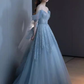 Sexy A line Straps Gray Tulle Long Prom Dress B417