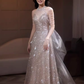 Sexy Mermaid Halter Sequin Champagne Long Prom Dress B418