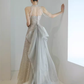 Sexy Mermaid Halter Sequin Champagne Long Prom Dress B418