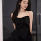 Elegant Mermaid Strapless Black Sequin Long Prom Dress B422