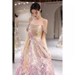 Elegant A line Strapless Lilac Sequin Long Prom Dress B423