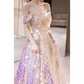 Elegant A line Strapless Lilac Sequin Long Prom Dress B423