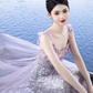 Elegant A line Short Sleeves Long Lilac Prom Dress B427