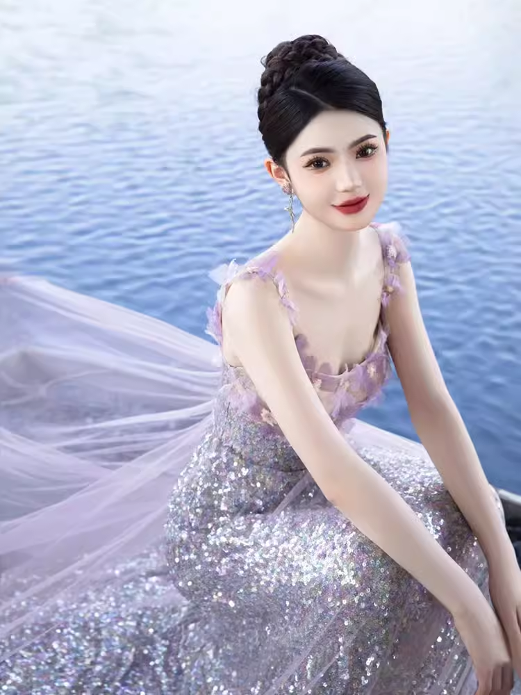 Elegant A line Short Sleeves Long Lilac Prom Dress B427