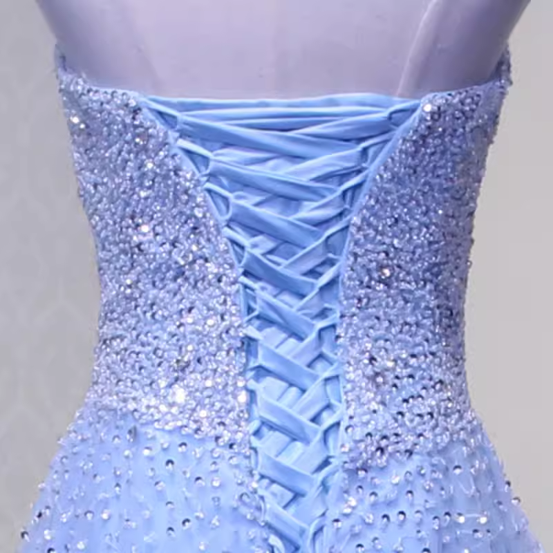 Elegant A line Strapless Sleelves Long Light Sky Blue Prom Dress B428
