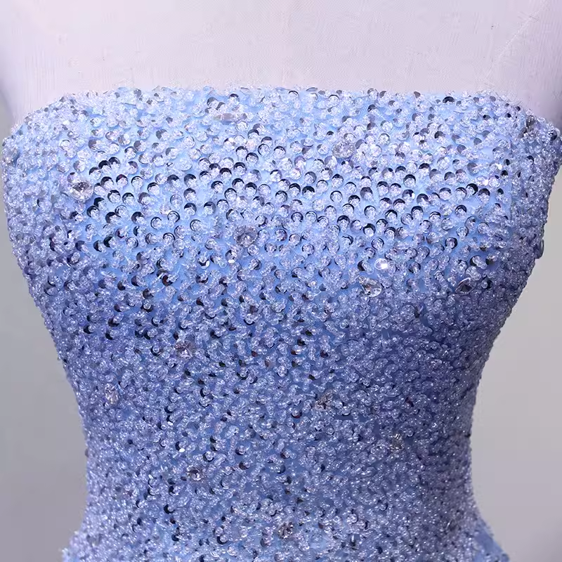 Elegant A line Strapless Sleelves Long Light Sky Blue Prom Dress B428