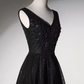 Elegant A line V Neckline Tulle Long Black Prom Dress B429