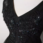 Elegant A line V Neckline Tulle Long Black Prom Dress B429