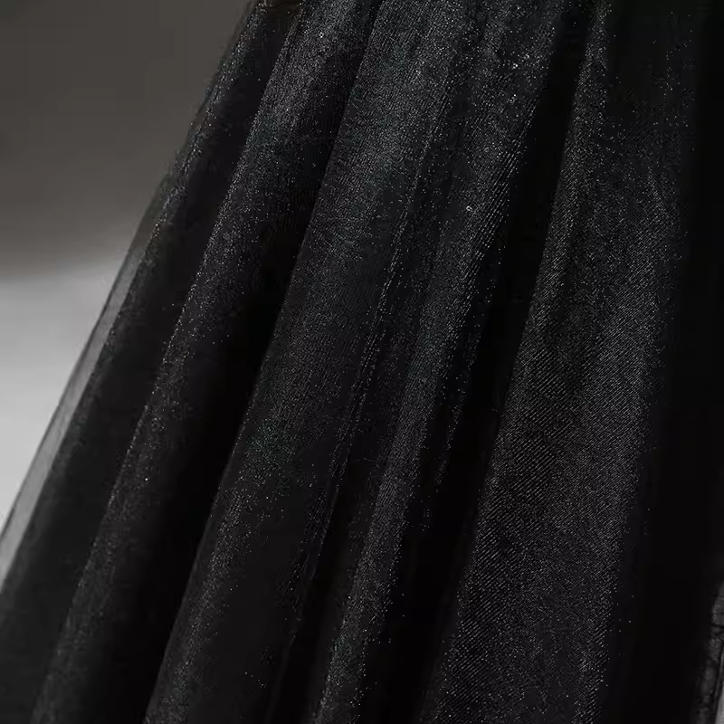 Elegant A line V Neckline Tulle Long Black Prom Dress B429