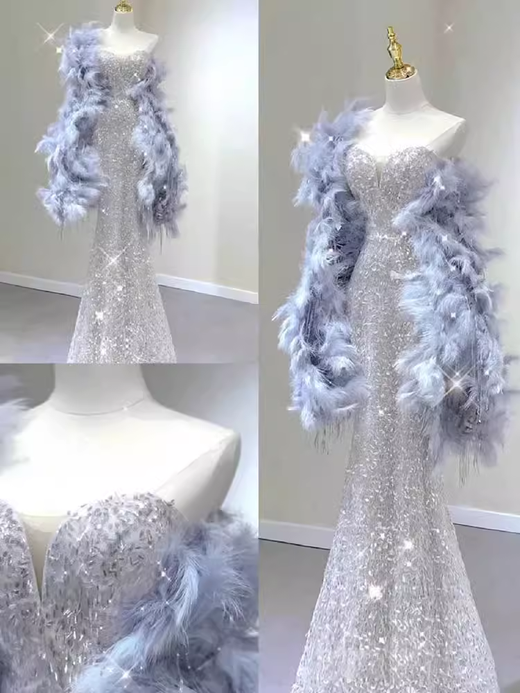 Elegant Mermaid Strapless Long Sequin Prom Dress B431