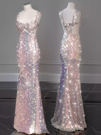 Elegant Mermaid Straps Long Sequin Prom Dress B432