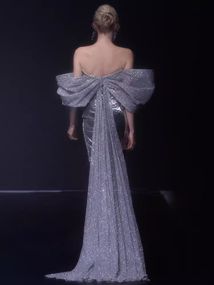 Elegant Mermaid Strapless Long Sequin Silver Prom Dress B433 – BlingDress Elegant Mermaid Strapless Long Sequin Silver Prom Dress B433 – BlingDress
