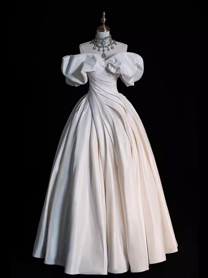 Robe de bal Vintage sans bretelles en Satin blanc longues robes de mariée B434