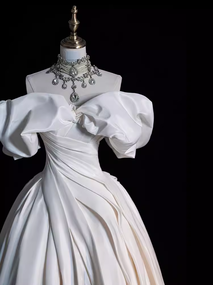 Robe de bal Vintage sans bretelles en Satin blanc longues robes de mariée B434