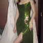 Elegant Mermaid Strapless Long Sequin Green Prom Dress B435