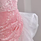Robe de bal élégante en velours rose à paillettes, haut et bas, sans bretelles, B436