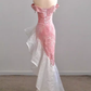 Elegant High Low Strapless Sequin Pink Velvet Prom Dress B436