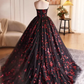 Black and Red Floral Tulle Long Strapless Formal Sweet 16 Dress B647