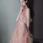 Lovely A line Pink Tulle Long Prom Dress B653