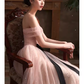 Lovely A line Pink Tulle Cap Sleeves Long Prom Dress B654