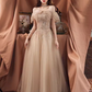 Jolie robe de bal en Tulle, ligne A, épaules dénudées, manches cape, Champagne, B655