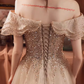 Jolie robe de bal en Tulle, ligne A, épaules dénudées, manches cape, Champagne, B655