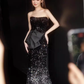 Lovely Mermaid Strapless Black Sequin Long Prom Dress B656