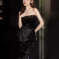 Lovely Mermaid Strapless Black Sequin Long Prom Dress B656