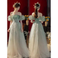 Lovely A line Off The Shoulder Mint Green Tulle Long Prom Dress B657