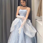 Ball Gown Strapless Blue Lace Long Prom Dress B662