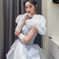Ball Gown Strapless Blue Lace Long Prom Dress B662