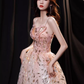 Robe de bal longue rose simple, ligne A, bretelles Spaghetti, paillettes, B668
