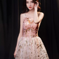 Robe de bal longue rose simple, ligne A, bretelles Spaghetti, paillettes, B668