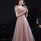 Simple A line Short Sleeves Pink Long Prom Dress B669