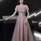 Simple A line Short Sleeves Pink Long Prom Dress B669