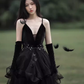 Vintage A line Straps Black Tulle Velvet Long Prom Dress B671