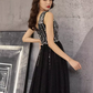 Simple A line V Neckline Black Beads Long Prom Dress B673